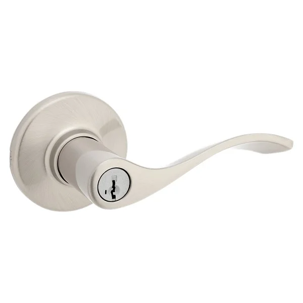 Kwikset Balboa keyed entry lever in satin nickel