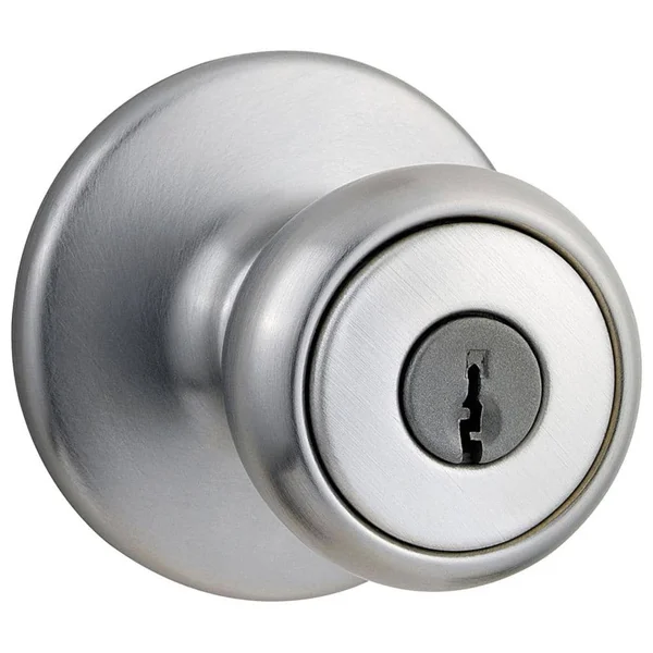 Kwikset Tylo keyed entry knob in satin chrome