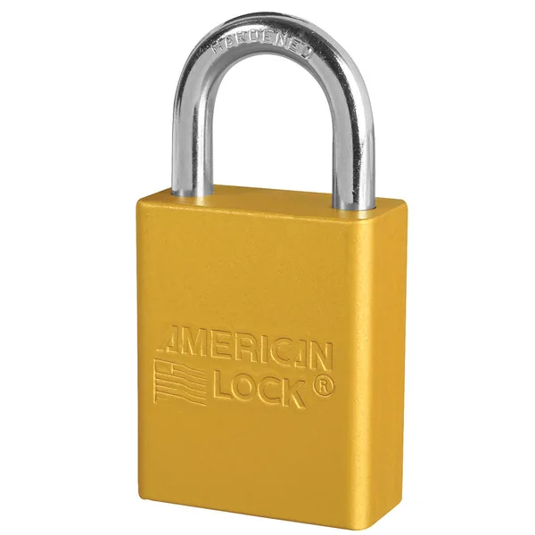 American Lock A1105 yellow anodized aluminum padlock with a boron alloy steel shackle