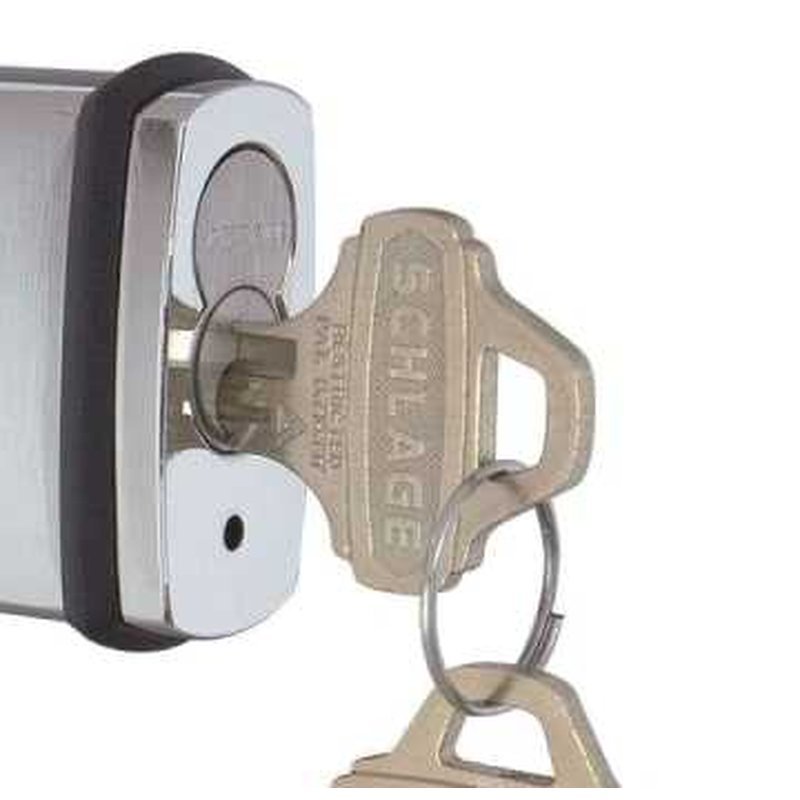 Close-up of the Schlage KS41 SFIC core and keyway with key inserted